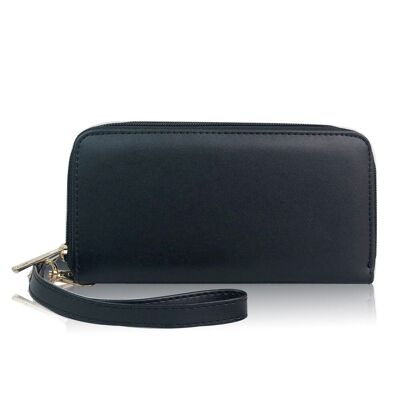 Monedero Waleis Classic con cremallera alrededor - Negro