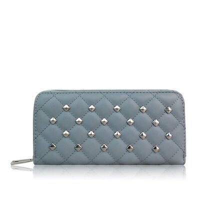 Izabela Studded Quilted Long Purse - Grey