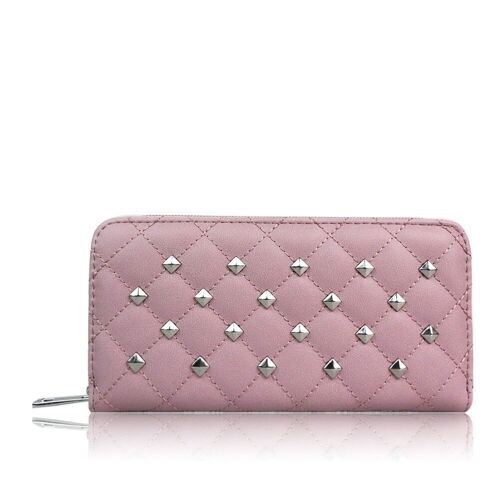 Izabela Studded Quilted Long Purse - Pink