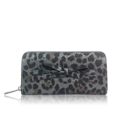 Sofia Leopard Print Long Purse - Pewter