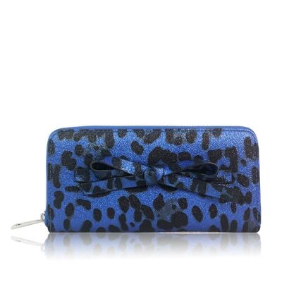 Sofia Leopard Print Long Purse - Blue