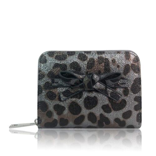 Cici Leopard Print Small Square Zip Purse with Bow