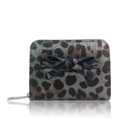 Cici Leopard Print Small Square Zip Purse - Pewter