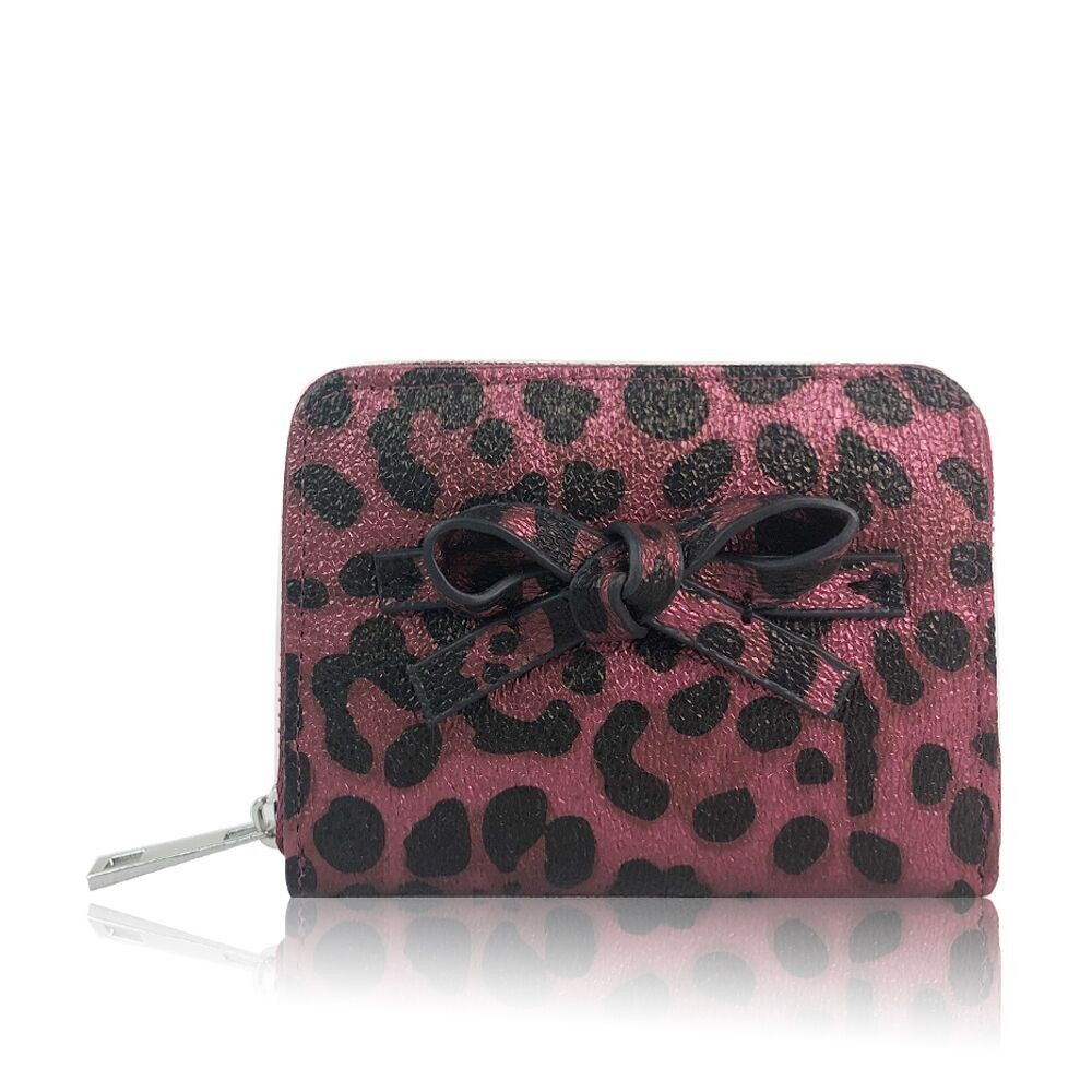 Cici Leopard Print Small Square Zip Purse with Bow
