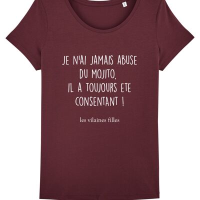T-shirt girocollo bio Abus de Mojito, cotone bio, bordeaux