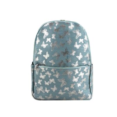 Metallic Butterfly Single Pocket Backpack Light Blue