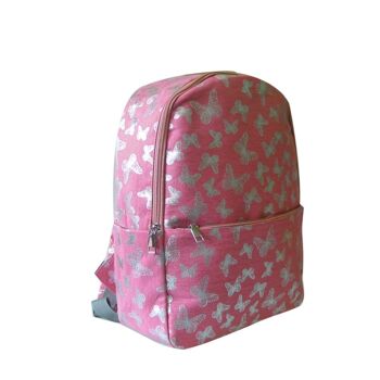 Sac à Dos Papillon Métallisé Poche Simple Rose 4