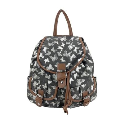 Metallic Butterfly Double Pocket Backpack Grey