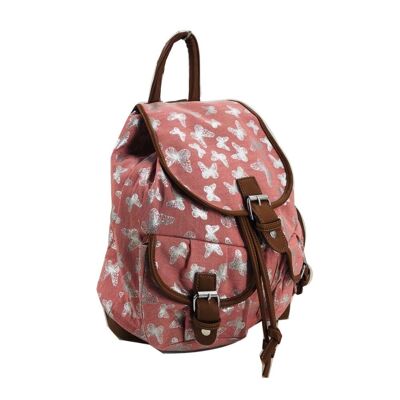 Mochila Doble Bolsillo Mariposa Metálica Rosa