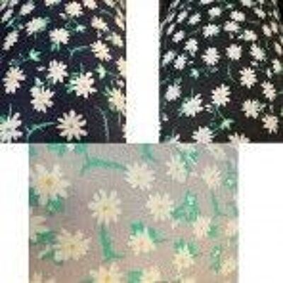 100% Craft Sewing Cotton Daisy Flower Print Patchwork Material Metre Half Meter Floral Design Fabric UK Black