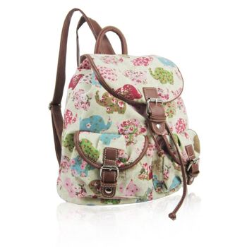 Sac à Dos Rétro Toile Éléphant Beige 5