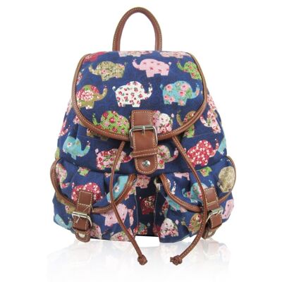 Elefanten-Canvas-Retro-Rucksack – Dunkelblau