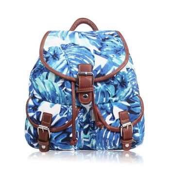 Sac à Dos Double Poche Feuille Hawaïenne Bleu 4