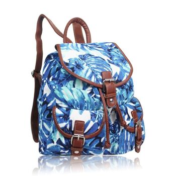 Sac à Dos Double Poche Feuille Hawaïenne Bleu 5