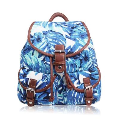 Hawaiian Leaf Double Pocket Backpack Blue