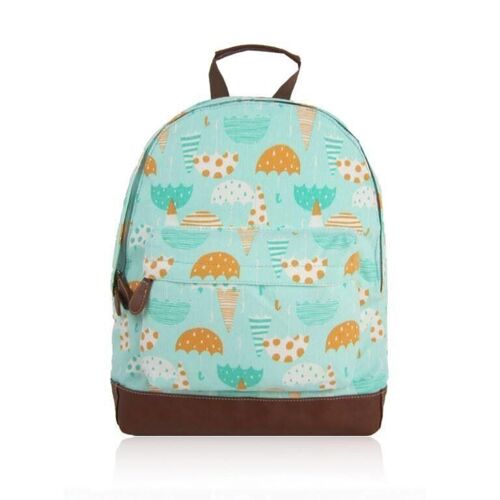 Umbrella Print Single Pocket Backpack - Turquoise