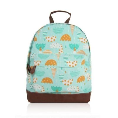 Umbrella Print Single Pocket Backpack - Turquoise