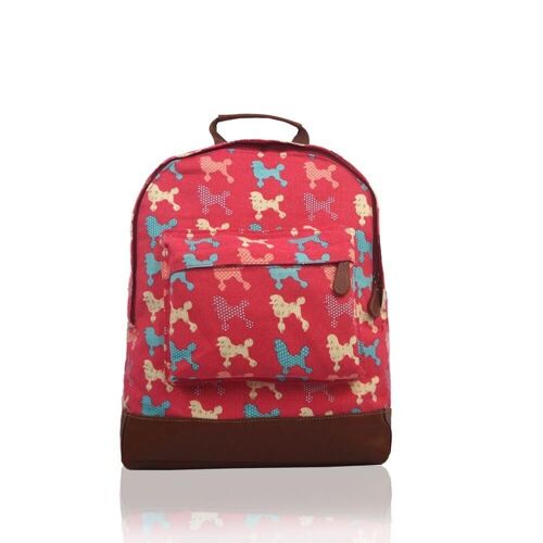 Poodle Print Single Pocket Rucksack Fuchsia