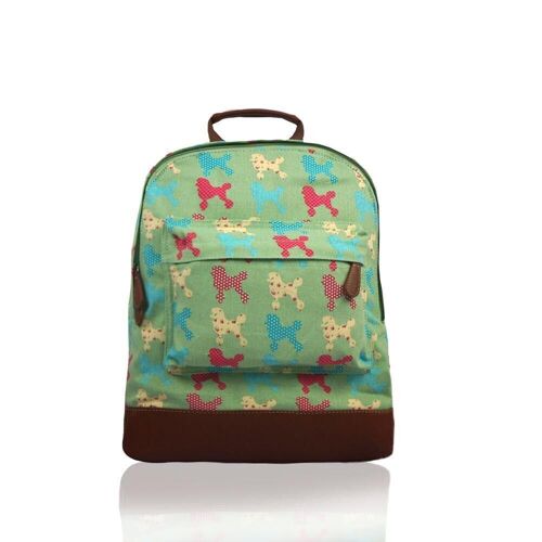 Poodle Print Single Pocket Rucksack Green