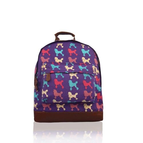 Poodle Print Single Pocket Rucksack Purple