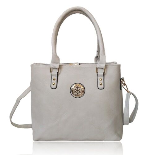 Connie Metal Badge Detail Tote Bag - Black Grey