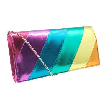 New Womens Designer Style Rainbow Party Clutch Bag Occasion Bag Girls Sac à main [Fuchsia]
 Fuchsia 5