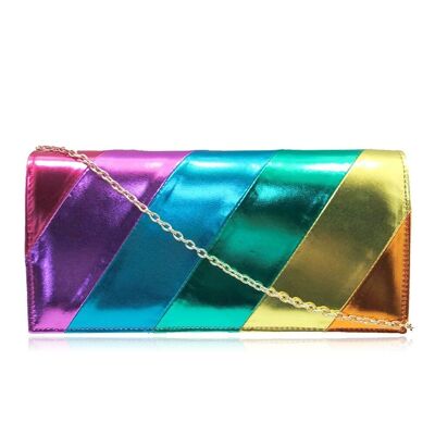 New Womens Designer Style Rainbow Party Clutch Bag Occasion Bag Girls Sac à main [Fuchsia]
 Fuchsia