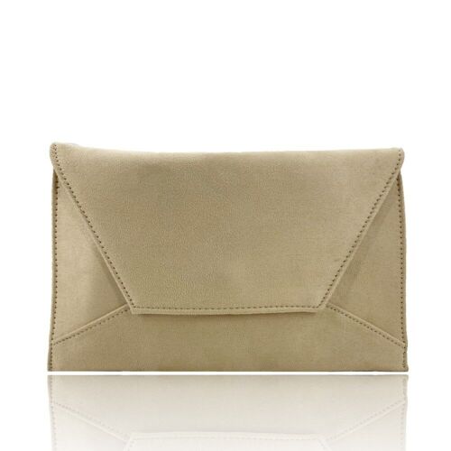 Faux Suede Envelope Clutch - Nude