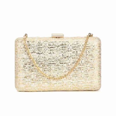 Shimmer Box Clutch with Chain Strap - Gold