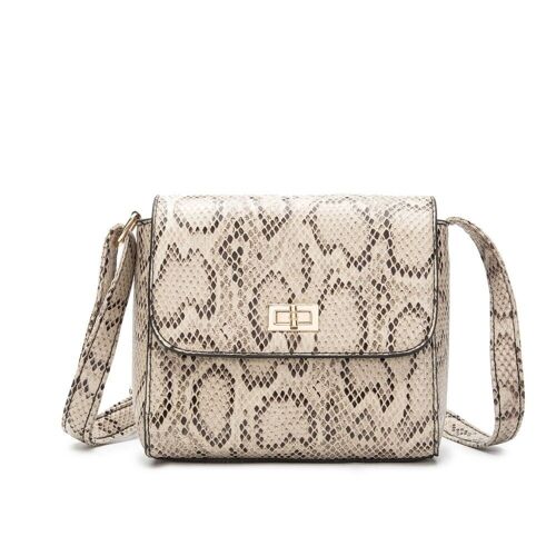 Hera Small Patent Evening Clutch Bag - Ivory Snake Skin