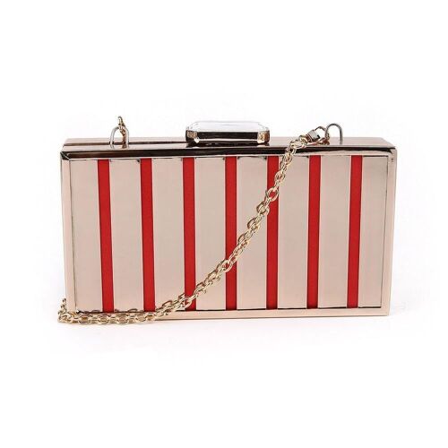 Bars Cut Out Metal Box Clutch - Red