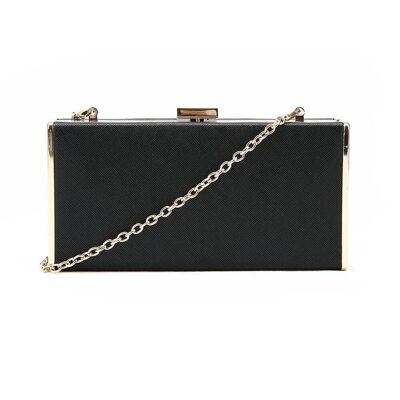 Petite Box Clutch In Textured Faux Leather - Black Black
