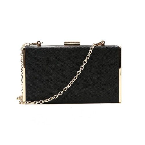Box Clutch In Textured Faux Leather - Black Black