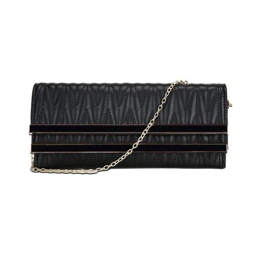 Double Bar Quilted Clutch - Black Black