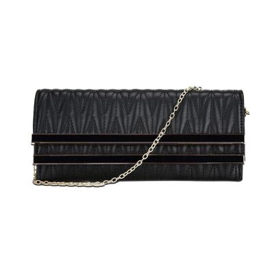Double Bar Quilted Clutch - Black