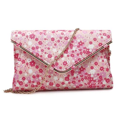 Lucinda Floral Print Metal Edged Envelope Clutch with Chain