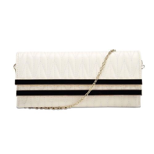 Double Bar Quilted Clutch - Ivory