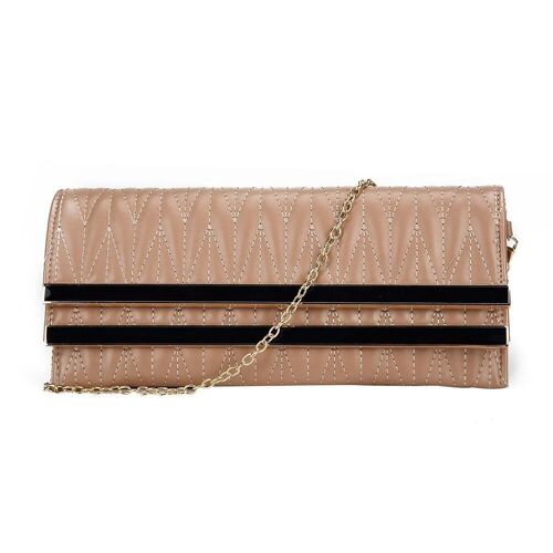 Double Bar Quilted Clutch - Ivory Brown