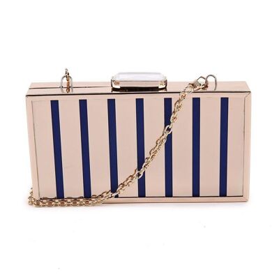 Bars Cut Out Metal Box Clutch - Blue