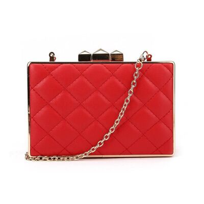 Katherine Quilted Pattern Metal Framed Box Clutch with Chain