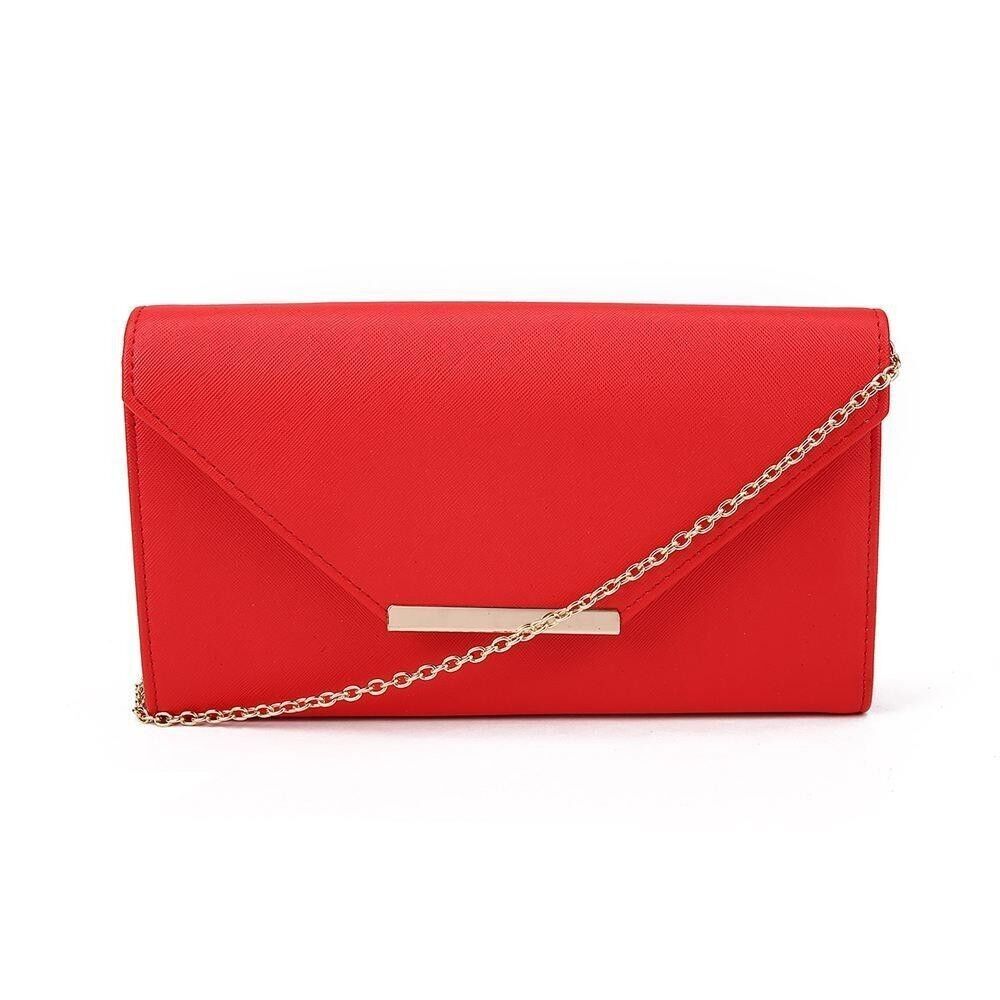 Leela Blockfarbene Clutch mit Metallrand und Kettenriemen - Rot