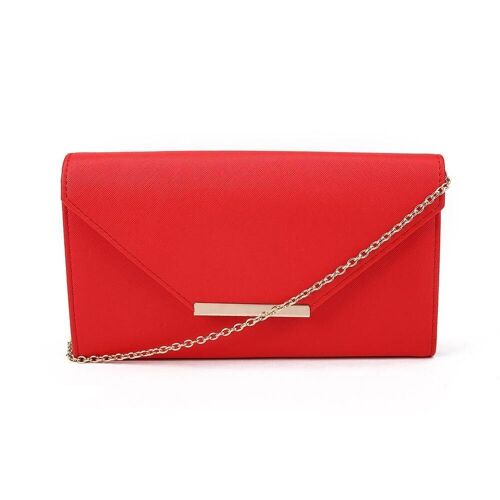 Leela Block Colour Metal Edge Envelope Clutch with Chain Strap - Red