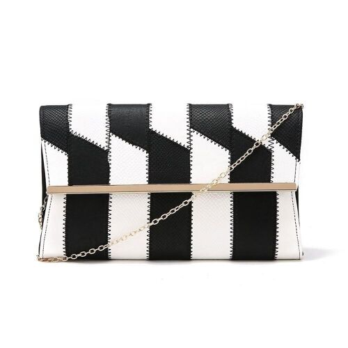 Deborah Two-Tone Patchwork Fold Over Clutch Bag - Black & White