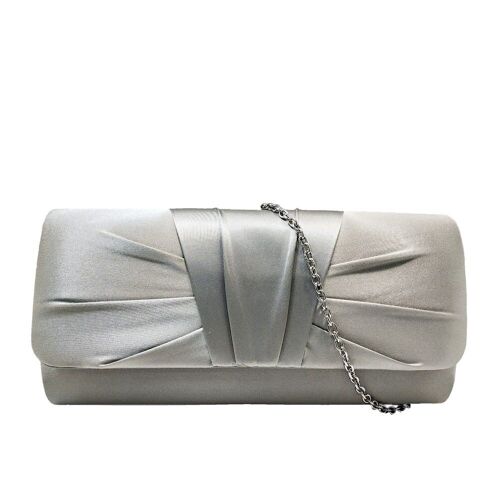 Fluer Satin Style Clutch Bag Silver
