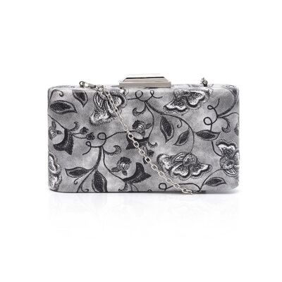 Mia Embroidered Floral Design Clutch Bag Grey