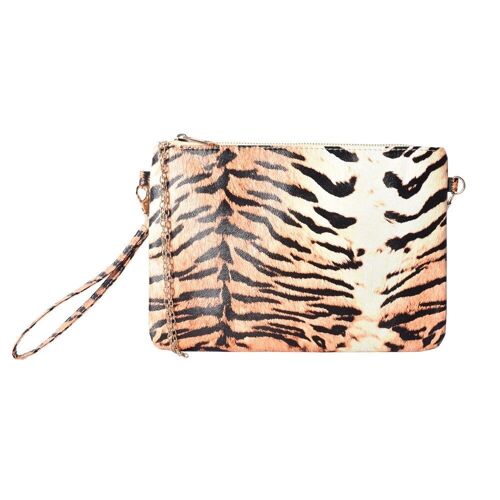 Mia Animal Print Evening Bag - Black/White Orange