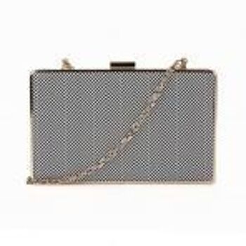 Pochette boîte à cadre en métal à motif chevron Lucille avec chaîne - Noir et blanc 4