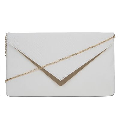 Millie Envelope Clutch Bag with Chain Strap - White
