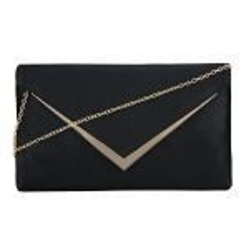 Millie Envelope Clutch Bag with Chain Strap - Black