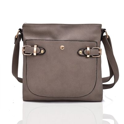 Penny Double Buckle Crossbody Bag - Dark Beige Dark Beige